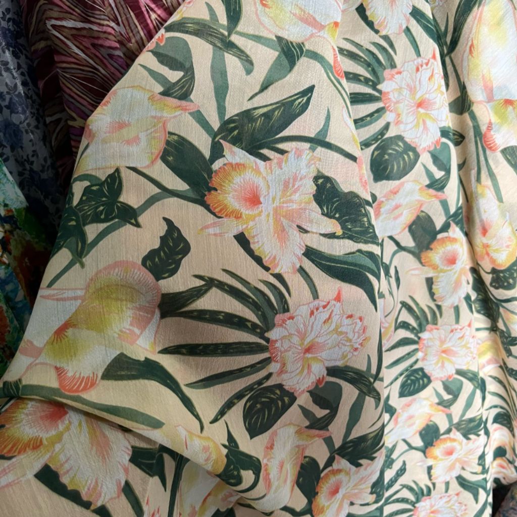 kain organdin motif bunga / kain kaca organza motif bunga