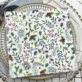 198. Decoupage napkin / tisu decoupage / cocktail tisu / tisu pesta motif daun natal kecil