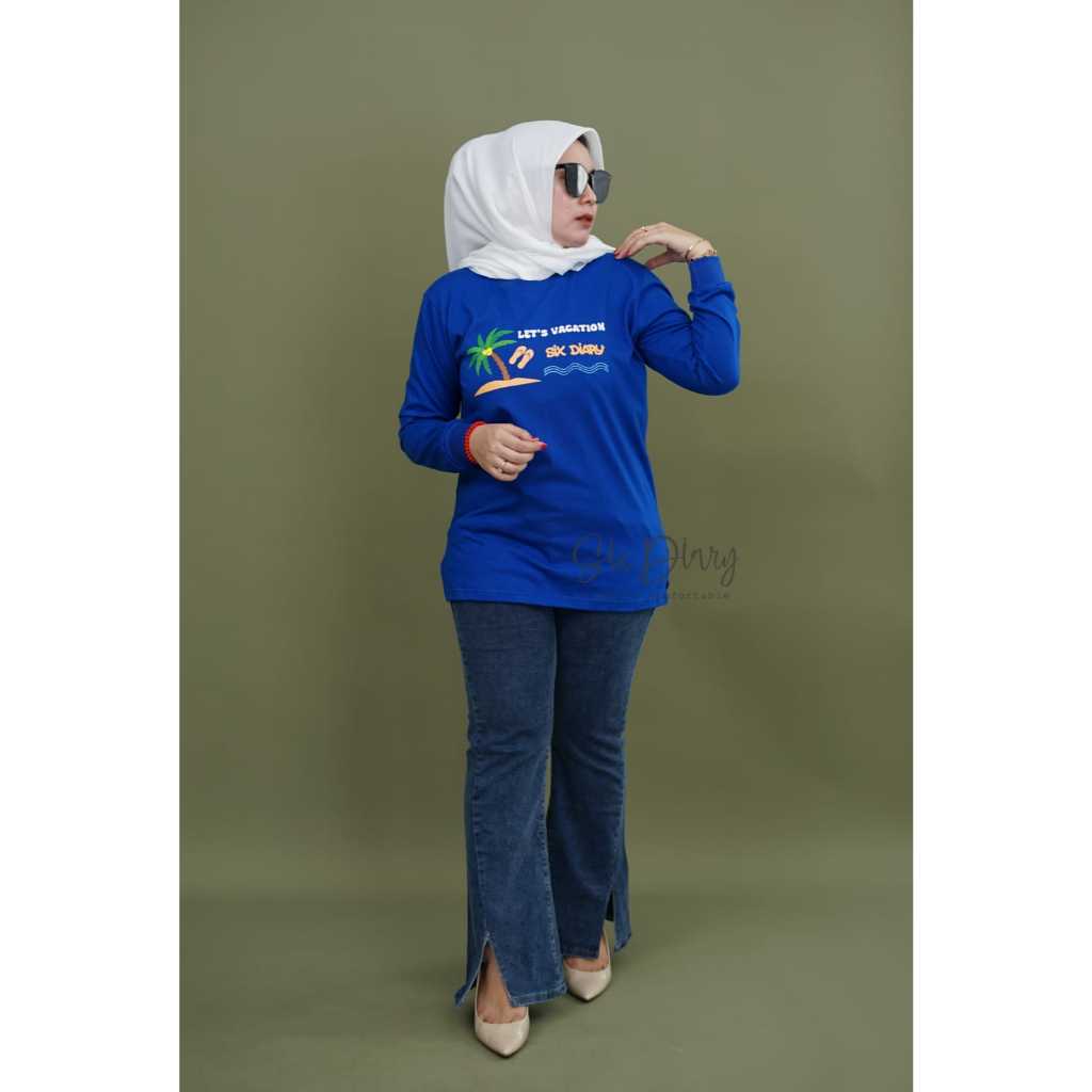 Six Diary  Atasan Wanita Motif Kekinian Fashion Wanita Kaos Lengan Panjang Wanita Original Motif Lv 