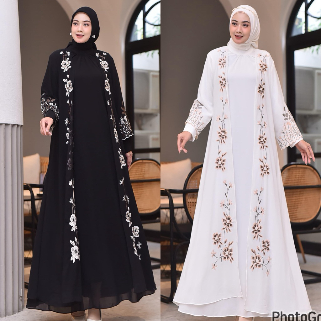 NEW GAMUS SET OUTER BORDIR BUNGA TERBARU OUTER LEPAS PASANG GAMIS BESTSELLER HITAM PUTIH TERBARU MER