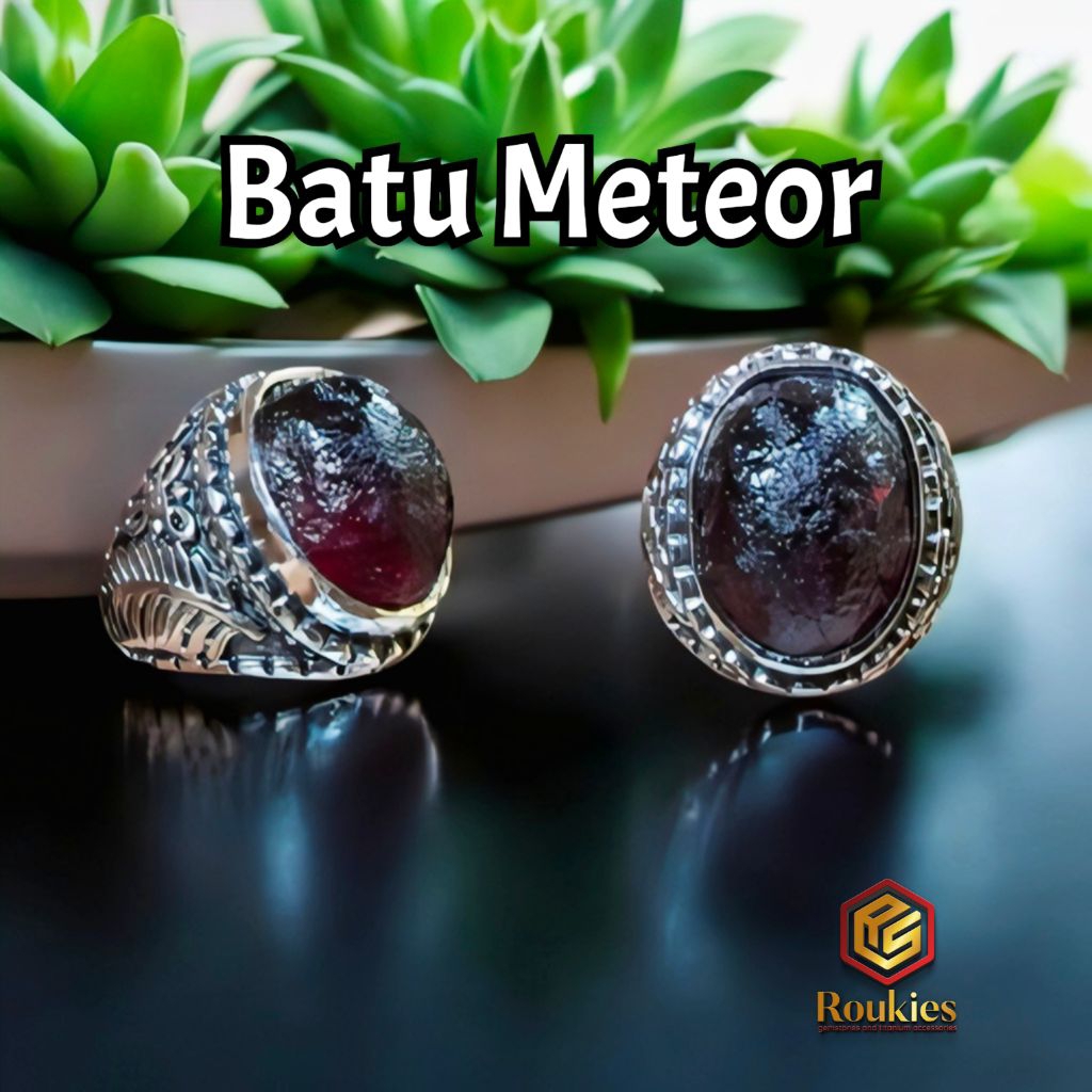 Cincin Batu Meteor Hitam Tembus Disenter Ring Alpaka