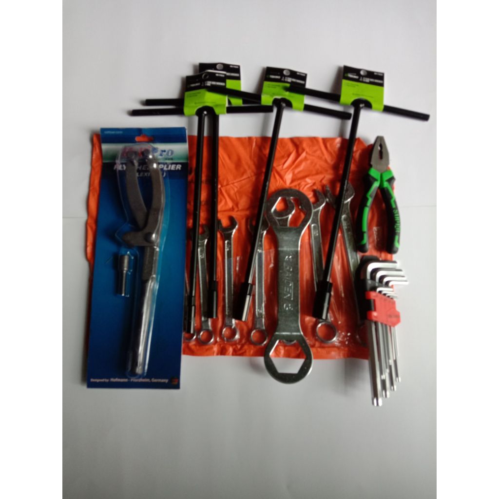 Paket Kunci Ring Pas + 4 pcs Kunci T Tekiro+Treker Tahanan kopling+Kunci L Kombinasi+Tang Kombinasi