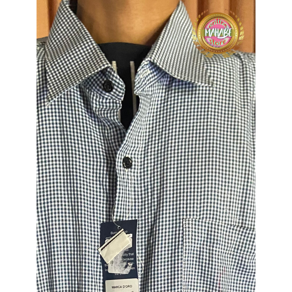 Kemeja Buon Giorno Formal lengan Pendek Kotakkecil Micro abu putih bahan katun