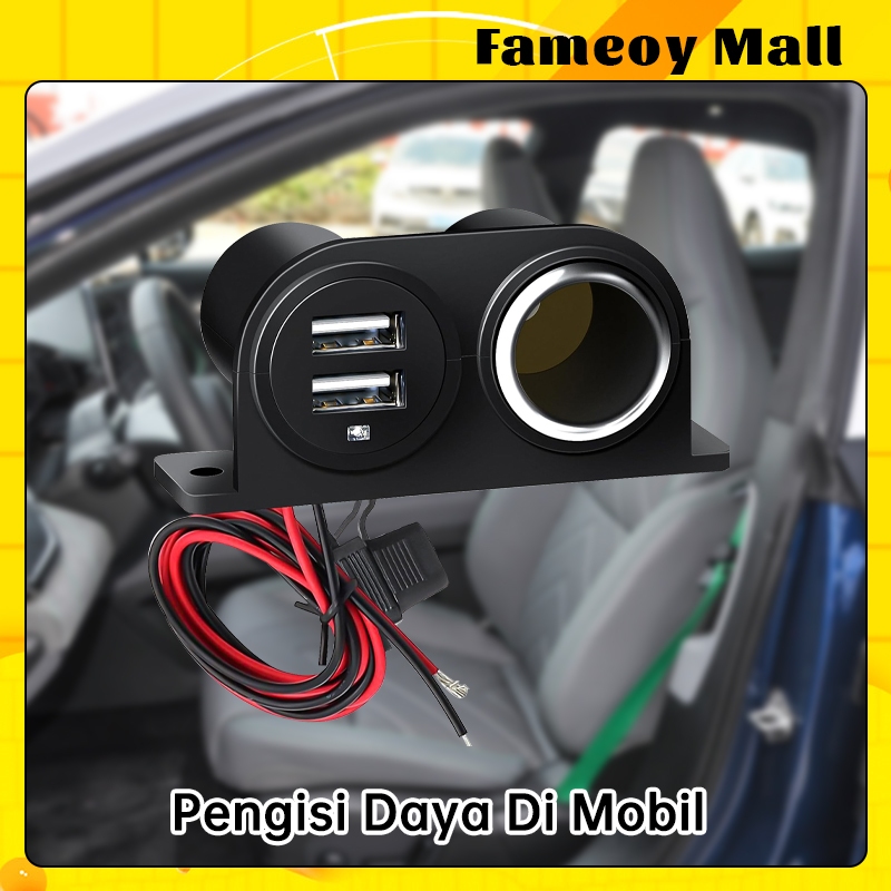 Adapter Charger Mobil 2 USB Port + Cigarette Lighter Plug Adapter 3.1 A
