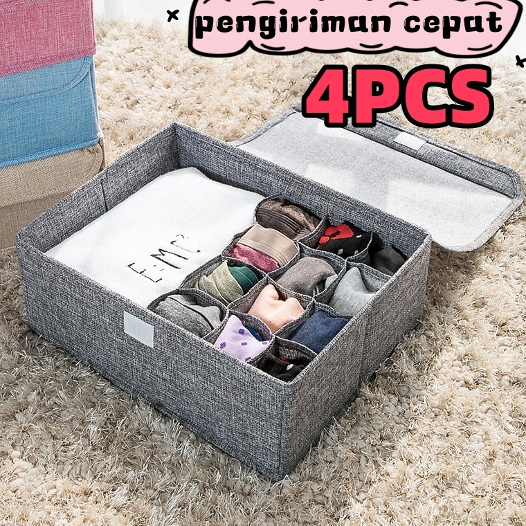 KODE A25Q 4PCS Kotak penyimpanan pakaian dalam Storage Celana Dalam kaos kaki Jilbab organizer box