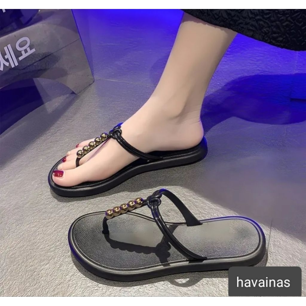 BISA COD SANDAL JEPIT WANITA TALI TENGAH"Sandal Wanita Jepit Elegan Hiasan Mutiara Sandal Flat Casua