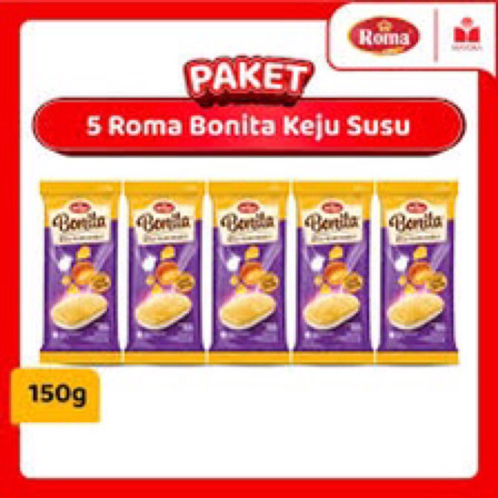 

Paket 5 roti bonita rasa coklat dan keju susu