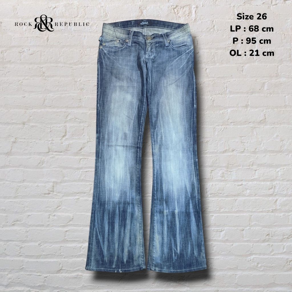 Size 26 Celana Panjang Longpants Jeans Rock & Republic Selvedge Accent Blue Washed Fading Bootcut Or