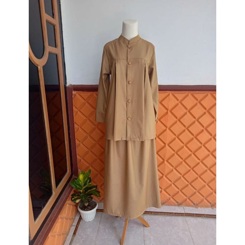 KODE K45W Seragam Pemda PNS Ibu Hamil Toyobo Khaki Setelan Adem Bumil