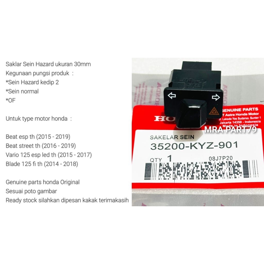 Saklar Sein Hazard 30mm Beat esp Beat street Vario 125 esp led Blade 125 fi, Original