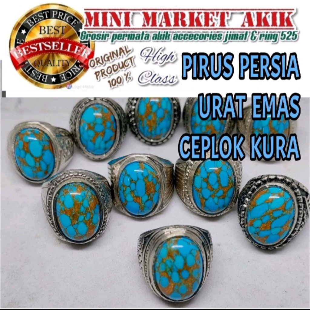 cincin batu pirus persia ceplok kuro urat emas