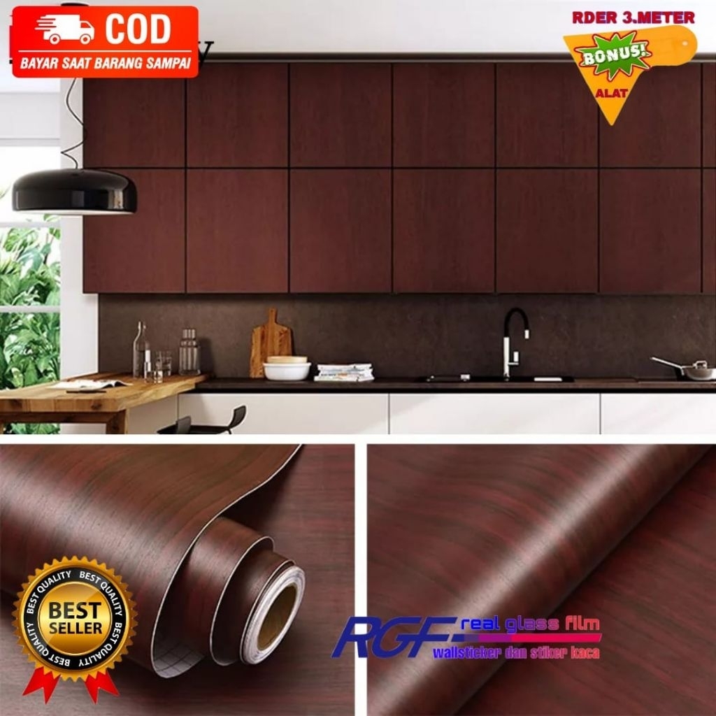 Stiker Kayu Coklat Tua Pelapis Lemari Meja Kayu Wallpaper Kayu 120cm x 25cm