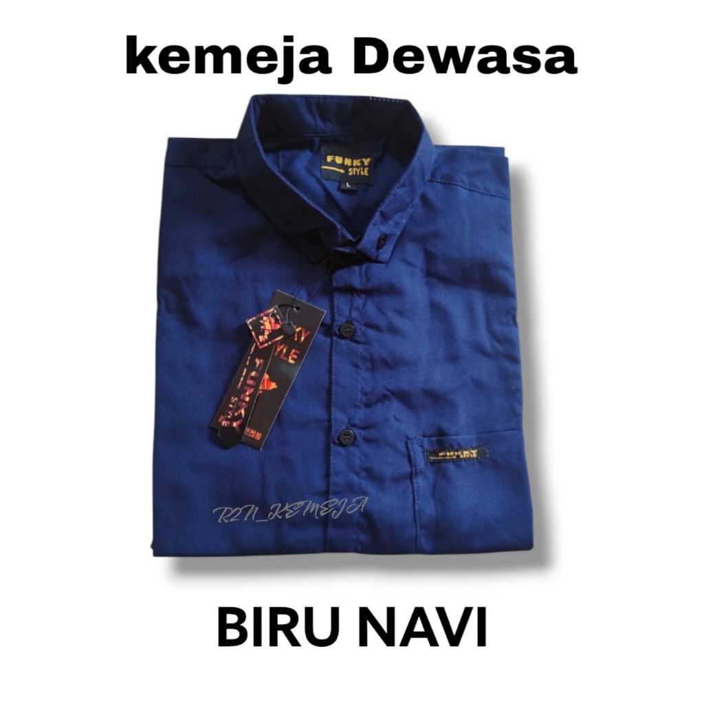 NEW Kemeja Pria Lengan Pendek Warna Biru Navy Hem Atasan Kemeja Dewasa
