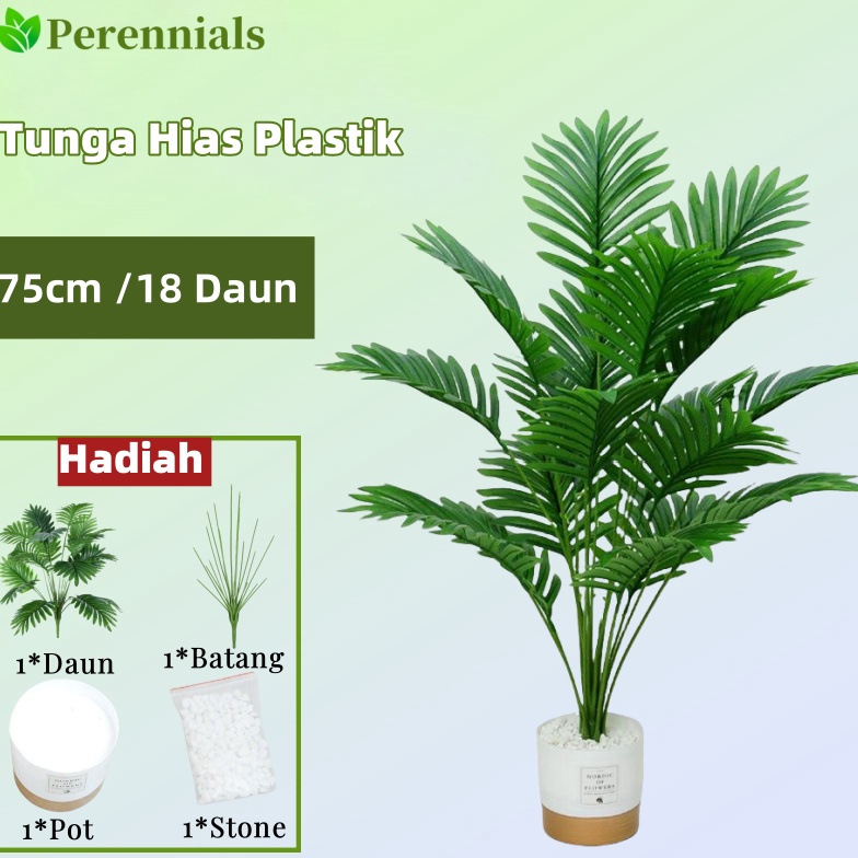 KODE H64O Shipping at 24H 18 Daun 75cm Pohon pinang Daun Palem Kipas Tanaman Hias Plastik Tanaman Ar