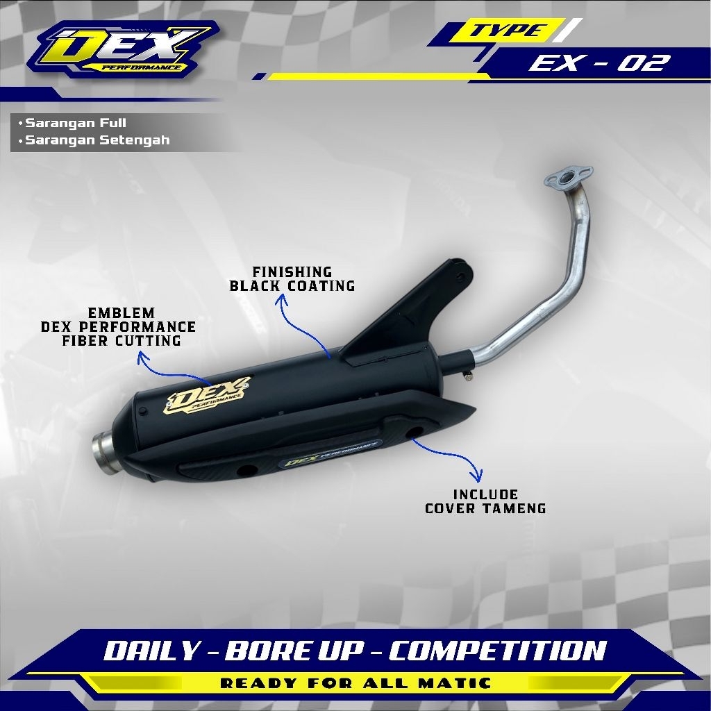 DEX PERFORMANCE EX-02 Knalpot Standar Racing Motor Suara Bass Adem