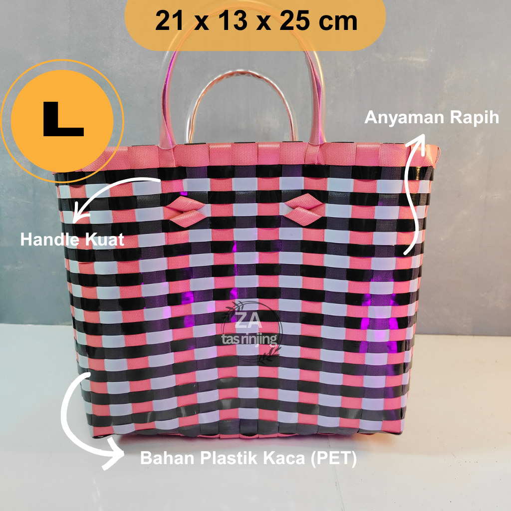 TAS BELANJA PASAR | TAS ANYAMAN PLASTIK LURIK KACA |TAS HAJATAN | TAS ANYAM UKURAN 21X12X25 CM