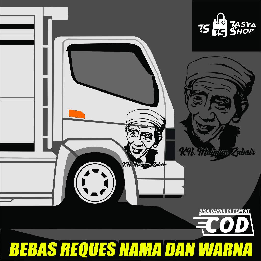 CUTTING STICKER PINTU KABIN TRUCK SILUET WAJAH KH MAIMUN ZUBAIR, STICKER ULAMA