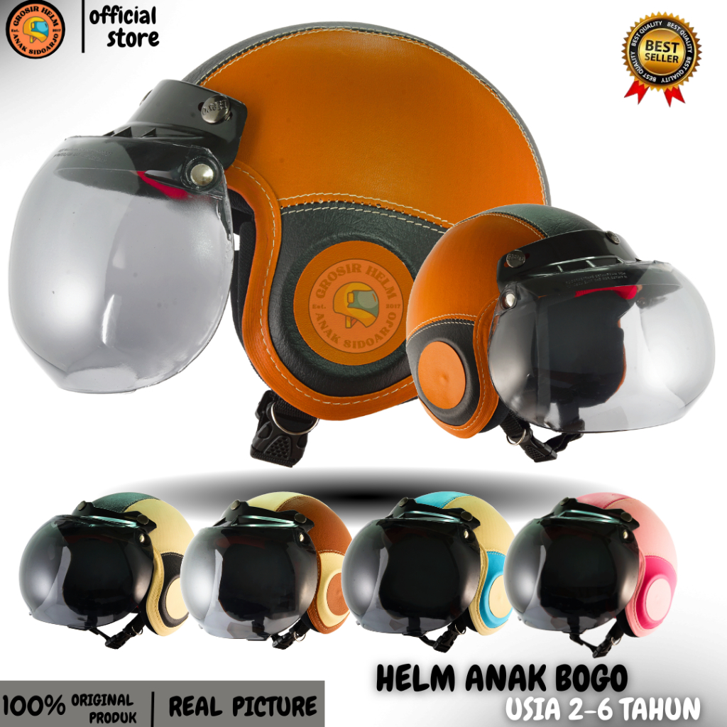 Helm Anak helm Bogo anak Retro Polos usia 2-6 Tahun - helm anak bogo