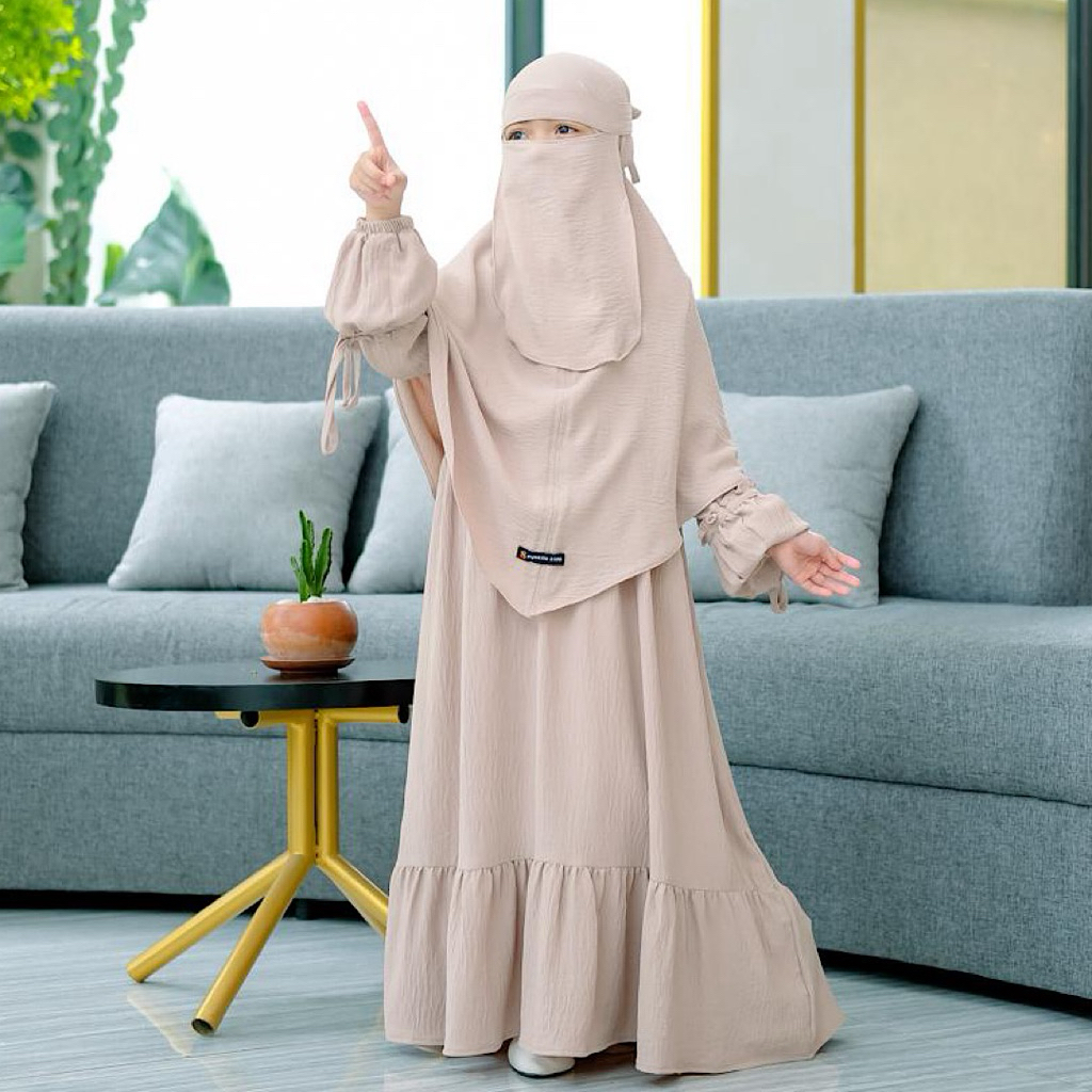 HOT Syakila Kids,Medina Set Gamis Anak Syari Khimai Bergo Free Cadar Bandana Untuk Anak Usia 2