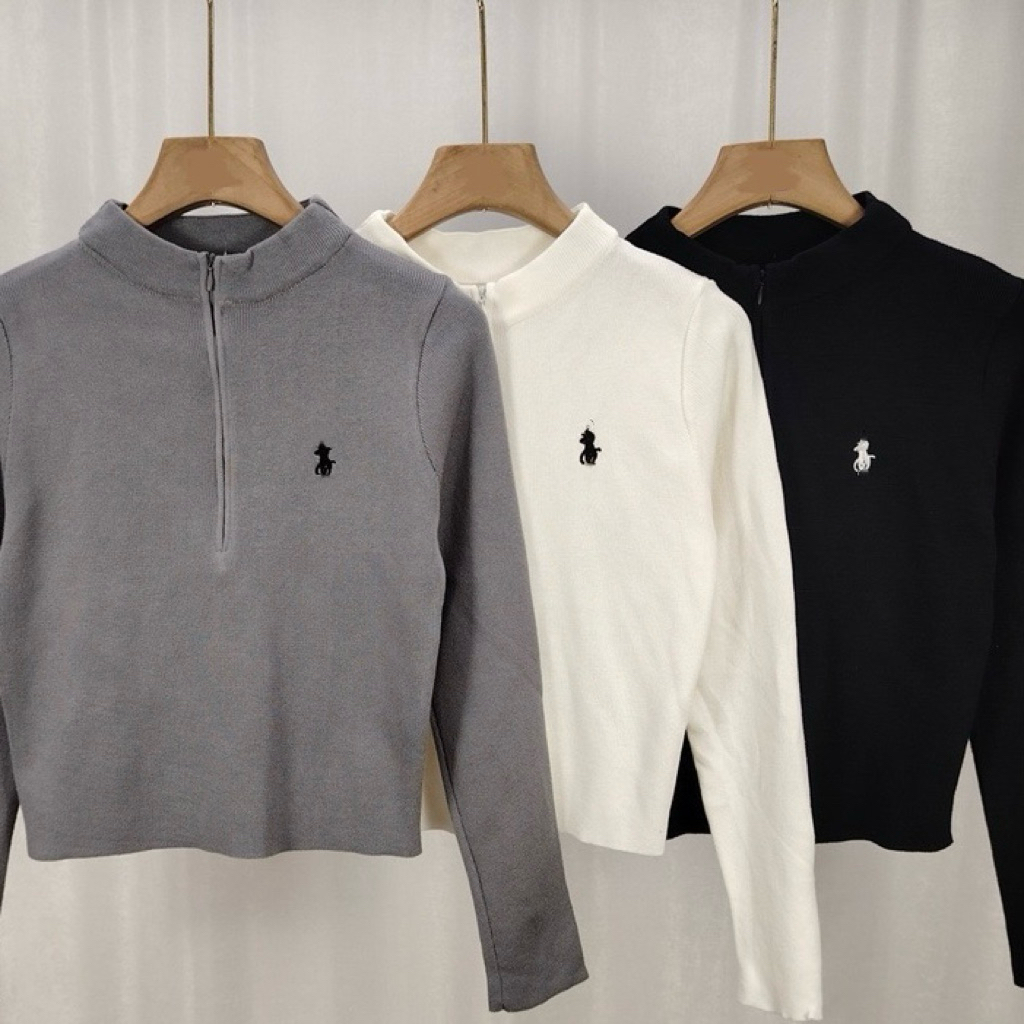 Knit Zipper Crop Top Polo