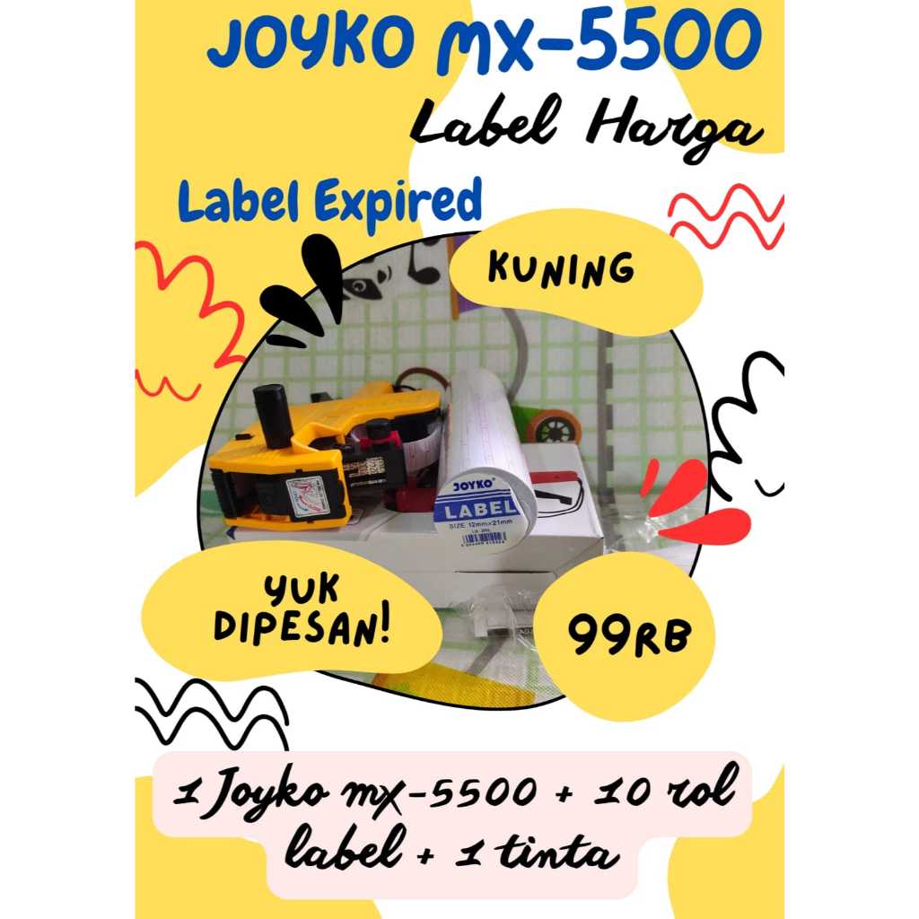

KUNING PAKET Mesin Label Harga Joyko MX5500 1 Baris Plus Label 10 Rol | Label Harga Label Expired