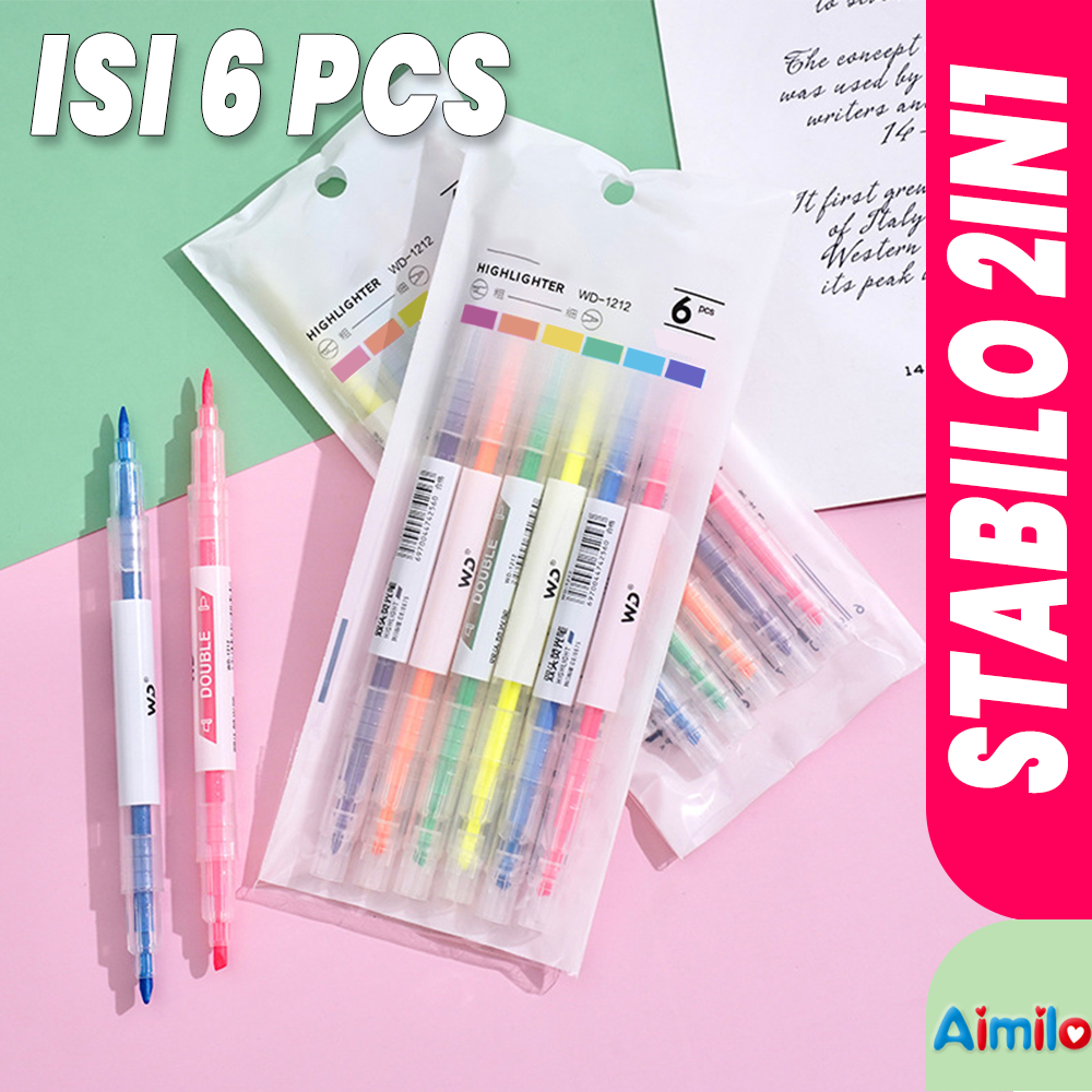 

HIGHLIGHTER STABILO WARNA WARNI ISI 6PCS 2IN1 2 ARAH / PENSIL STABILO PANJANG WARNA 2 SISI / STABILO SET