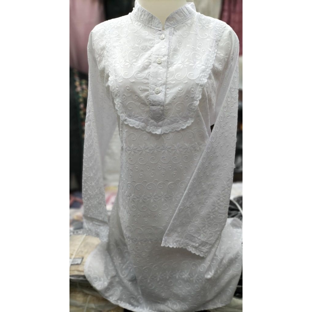 TUNIK PUTIH KATUN BORDIR FULL