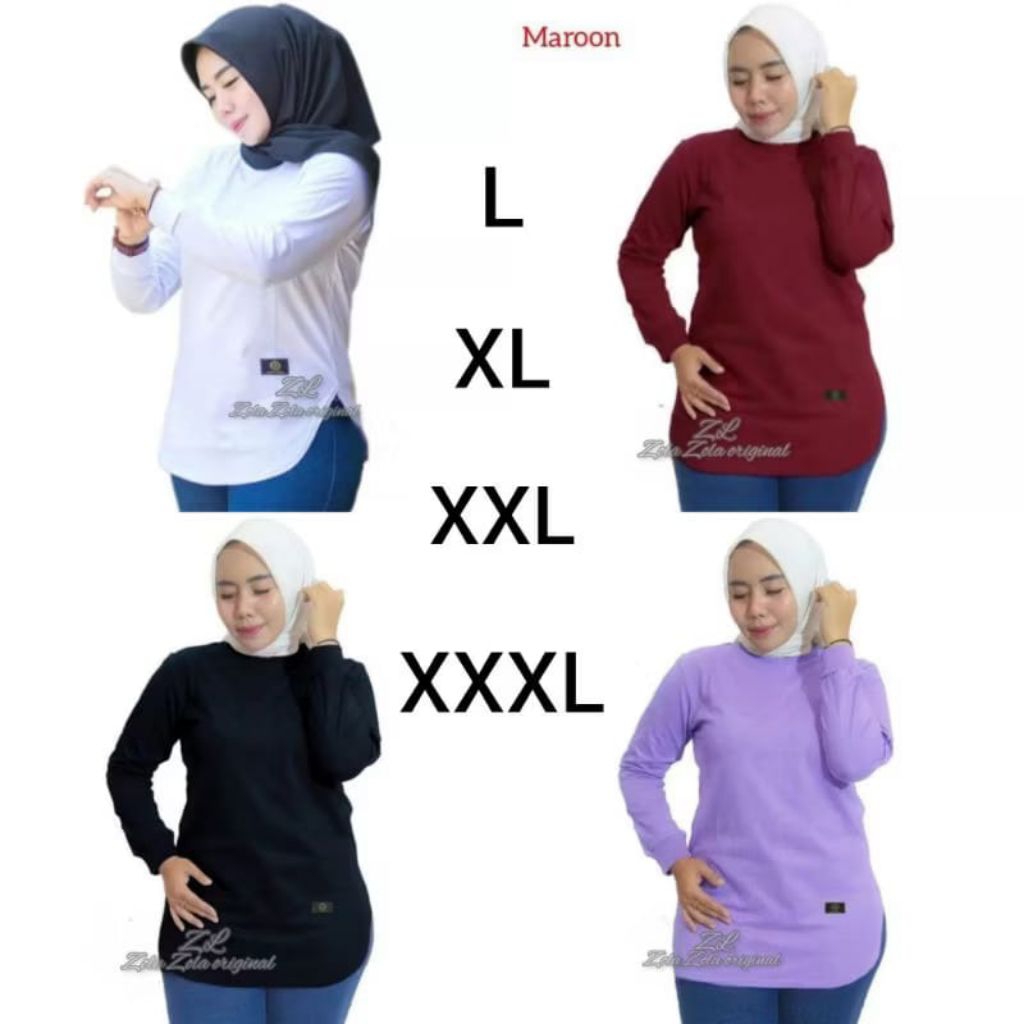 ZOLAZOLA Kaos Polos Wanita Lengan Panjang Rib Katun Combed 24s Size M L XL XXL XXXL