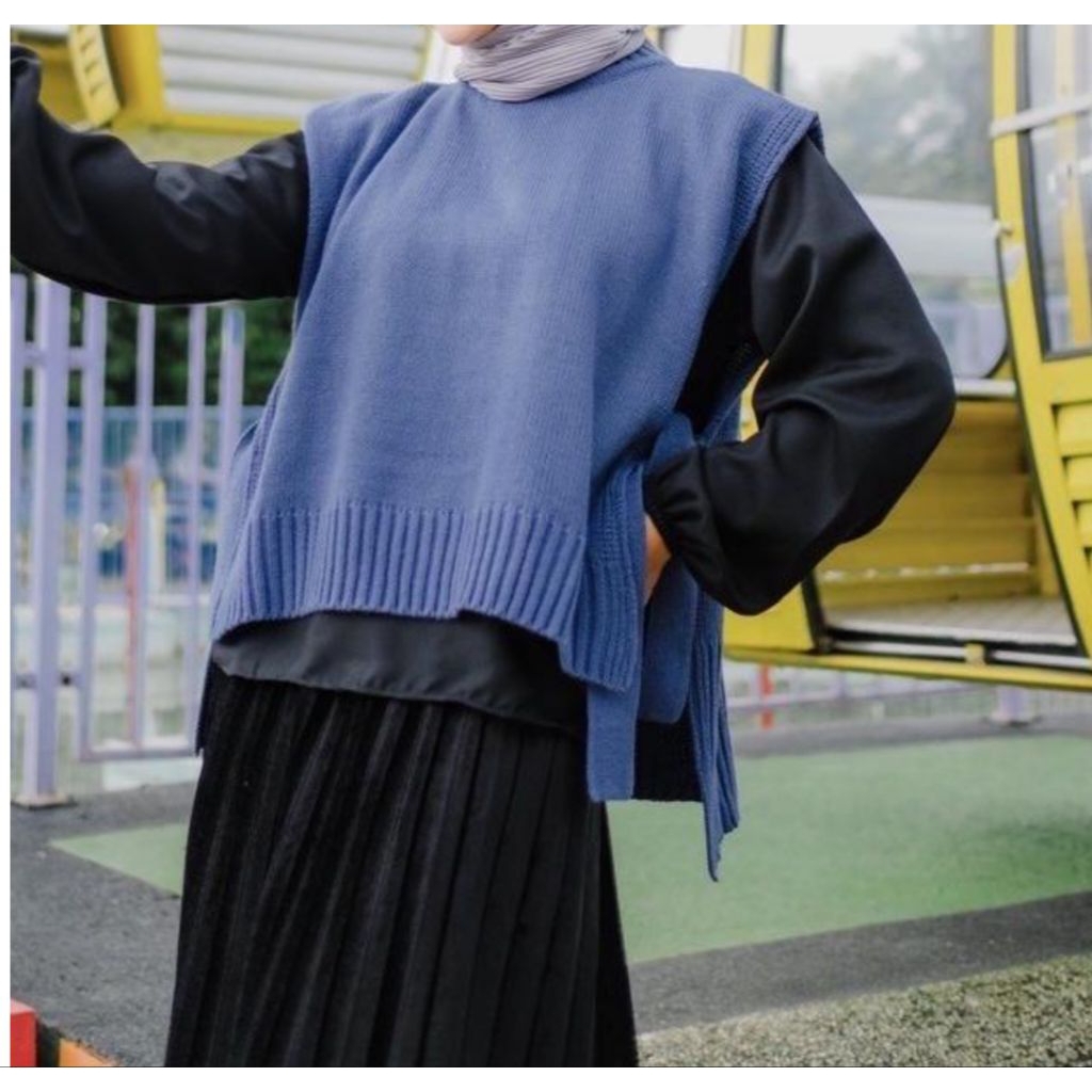 F (F6) OUTER VEST RAJUT TALI PINGGIR/ROMPI RAJUT PREMIUM