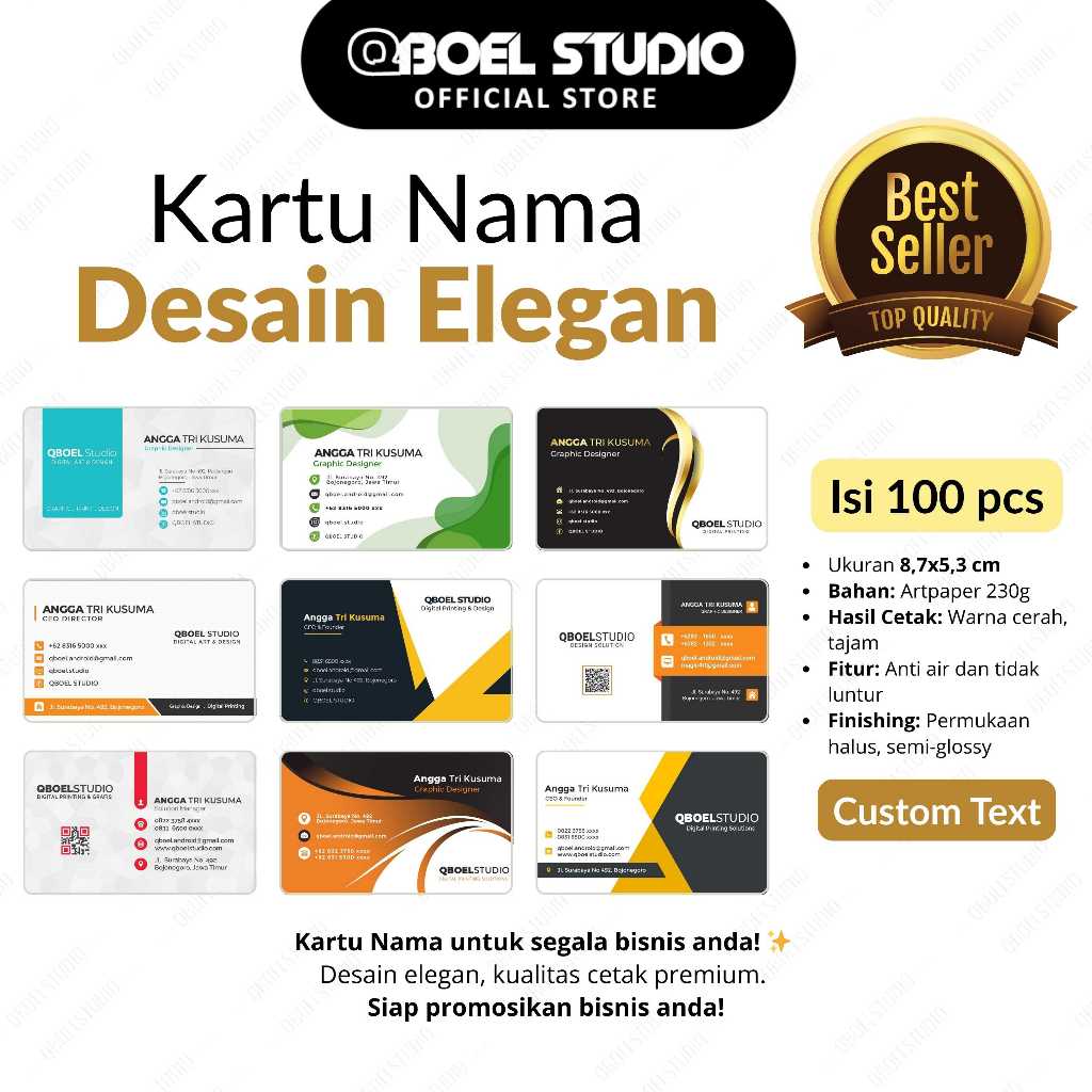 

(100 Pcs) Kartu Nama Desain Elegan Termurah