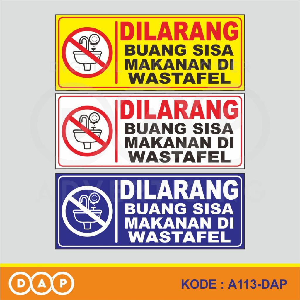 

A113 - Acrylic Sign, Stiker Akrilik Dilarang Buang Sisa Makanan di Wastafel, Tahan Air, Bisa Custom