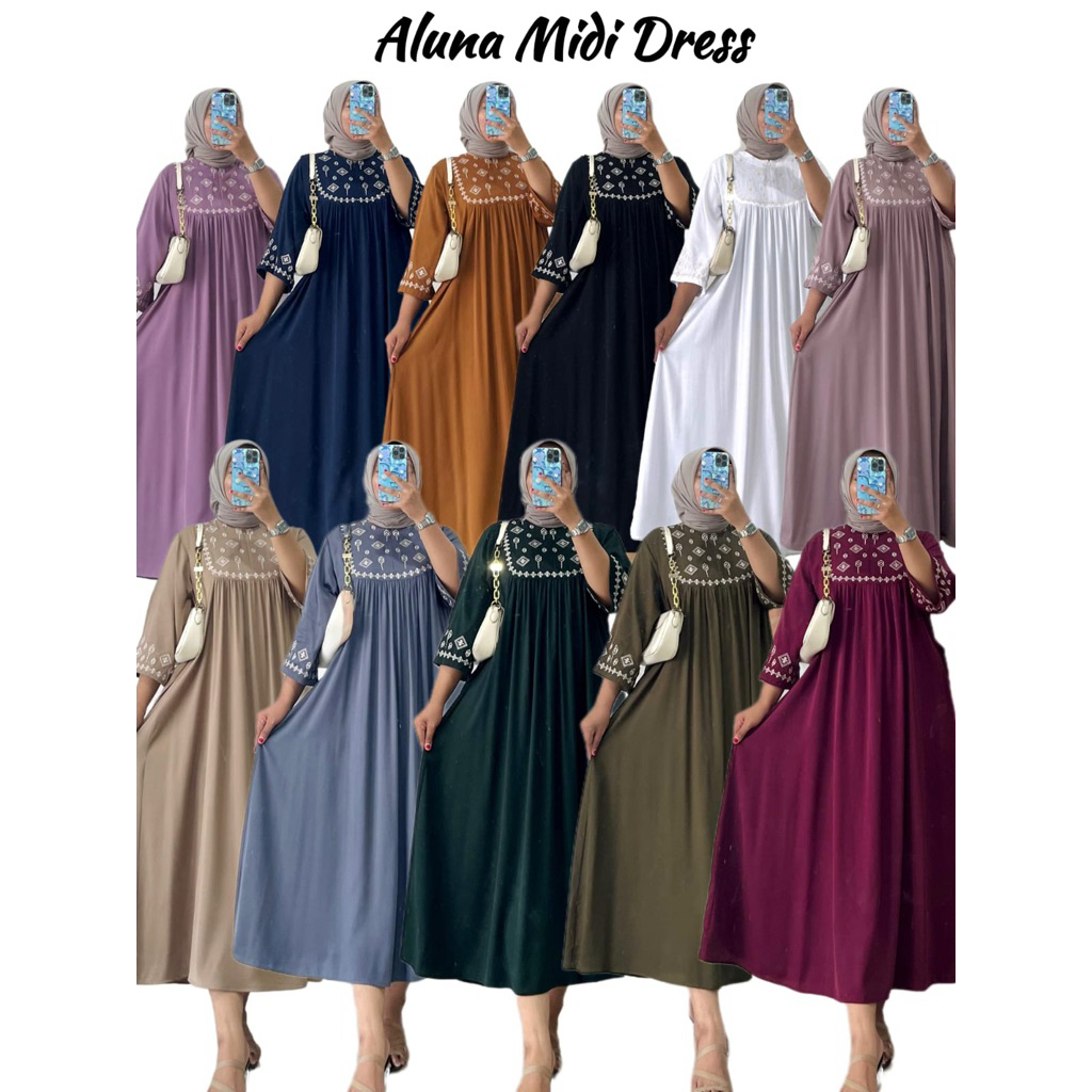 ALUNA MIDI DRESS BORDIR RAYON TWILL ADEM