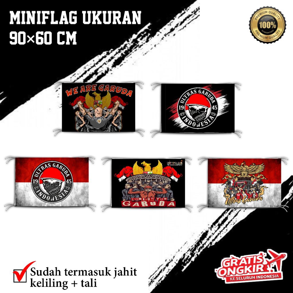 BENDERA MINIFLAG  ULTRAS GARUDA UKURAN 90×60/120×80/150×100 SUDAH JAHIT KELILING DAN TALI