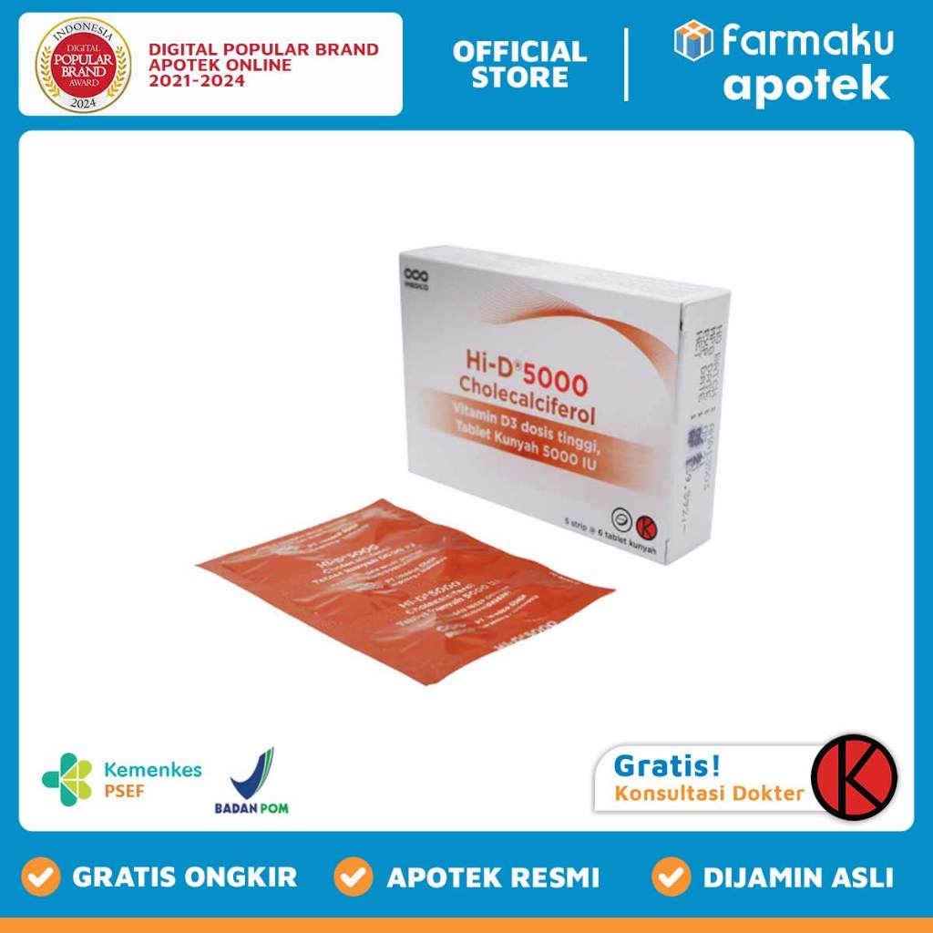 Hi-D 5000 Vitamin D3Strip  6 Kaplet Kunyah - HBK