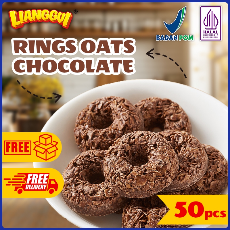 

50pcs Lianggui Oat Chocolate Ring Crispy HALAL - Snack Renyah Sehat, Cemilan Diet & Kantor