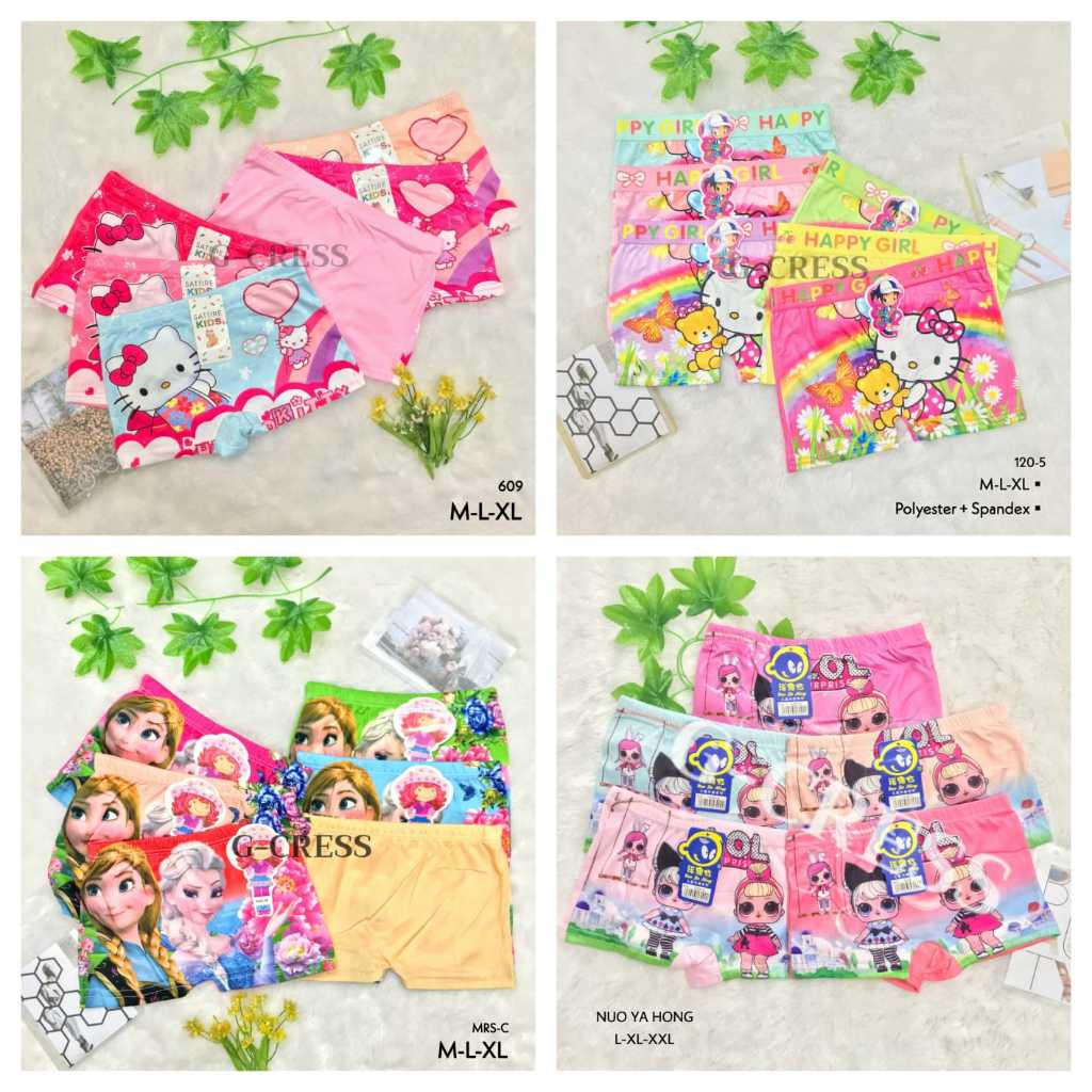 Boxer Anak Cewek Murah Celana Dalam Anak Perempuan 2 3 4 5 Tahun M, L, XL, XXL Bahan Katun Lembut Mo