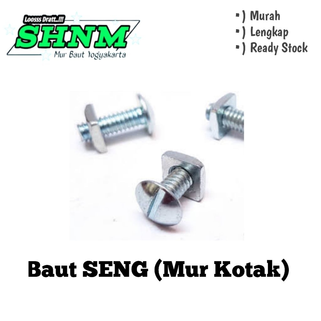 Baut SENG 1/4 x 1/2 (1,2 cm) Mur Kotak / Baut Plat Motor
