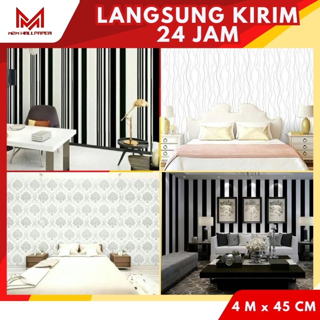 Wallpaper Dinding Warna Hitam Putih Wallpaper Dinding Ruang Tamu Wallpaper Motif Salur Wallpaper Gar