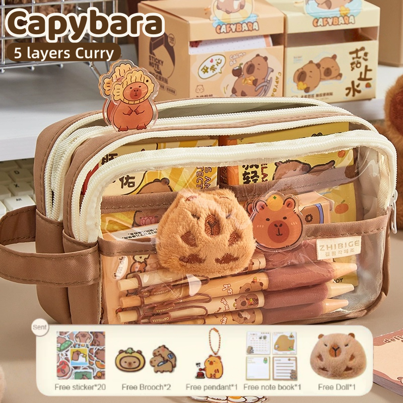 

CARAT Capybara Tempat alat tulis kotak pensil aesthetic Tas PenaTempat Pencil Tas Pensil kapasitas besar/ Kotak Pensil Boneka Bulu Lucu CAPYBARA