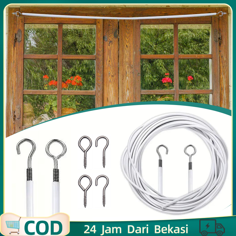 10m Pengait Gorden Kolong Dapur Tali Spiral Kawat Gorden Dan Hook Kait Kawat Spiral Gorden