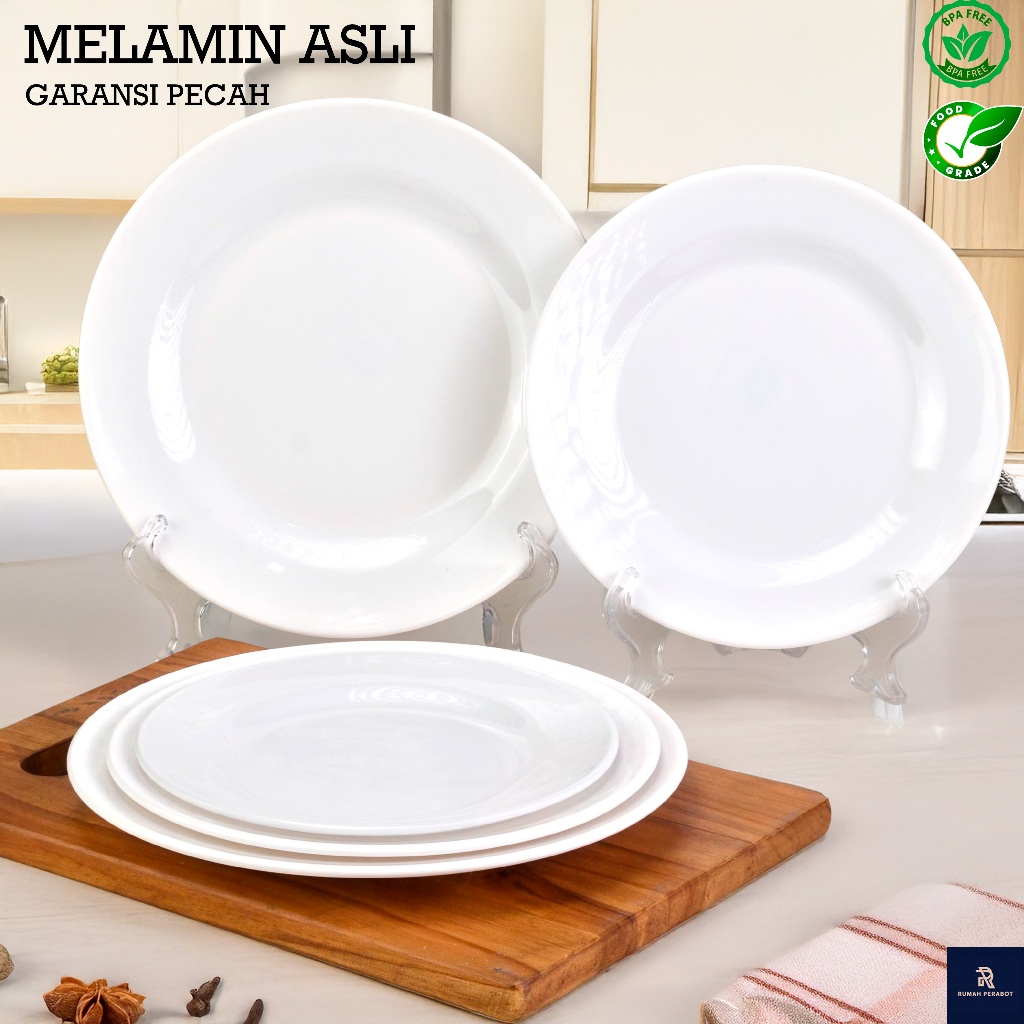 [READYYY] Piring Melamin Dangkal/Piring Bulat Murah Putih Polos Mewah Ala Resto Piring Saji Ceper