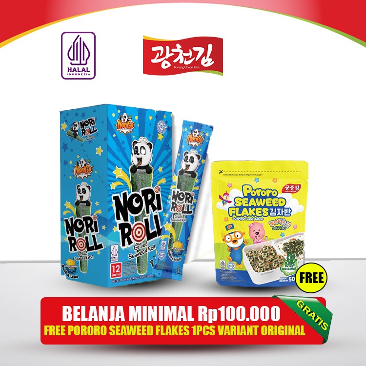 

Norigo / Snack Nori Roll Grilled Seaweed Roll 1 KARTON isi 6 BOX (72 Pcs) / Snack Rumput Laut 2.5g