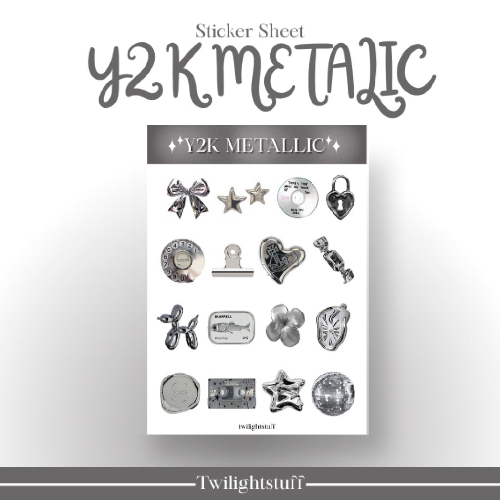 

sticker pack/ sticker sheet/ sticker Y2K metalic aesthetic, sticker aesthetic, sticker korean style, sticker dekorasi