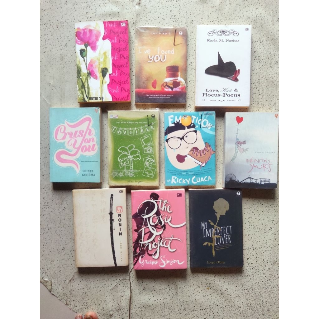 Buku Novel; PROJECT PINK, I' VE FOUND YOU, CRISH IN YOU, BOUND, AMORE MIO, AGUACERO, IMAGINER, EMOTI