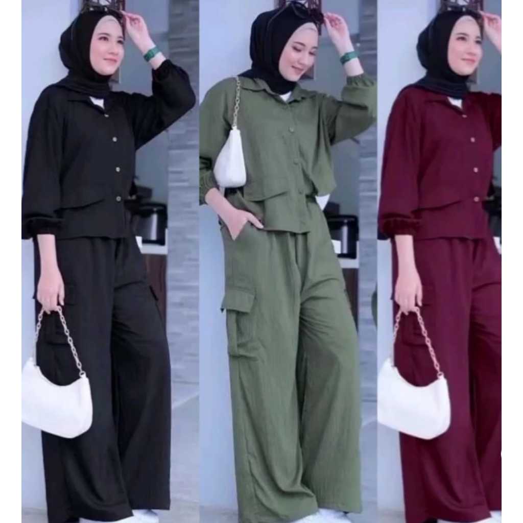 Setelan Cargo JUMBO LD.110.120.130CM XL.XXL.XXXL // Set Crinkle Airflow // One Set Polos // Setelan 