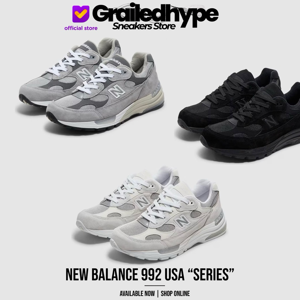 New Balance 992 Made In USA 2025 - Triple Black / Grey / Silver (100% Original Resmi)