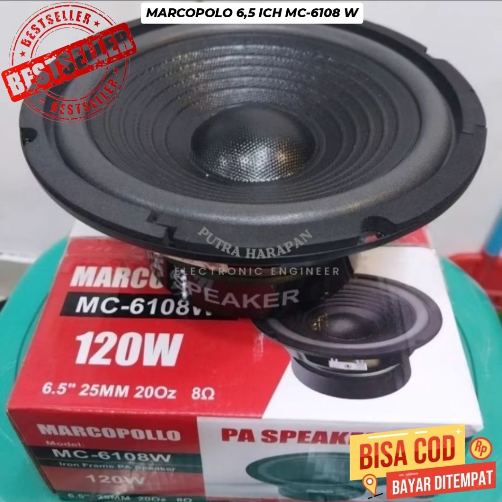 SPEAKER MARCOPOLO 6,5 ICH MC-6108 W WOOPER 120 WATT 8 OHM ORIGINAL