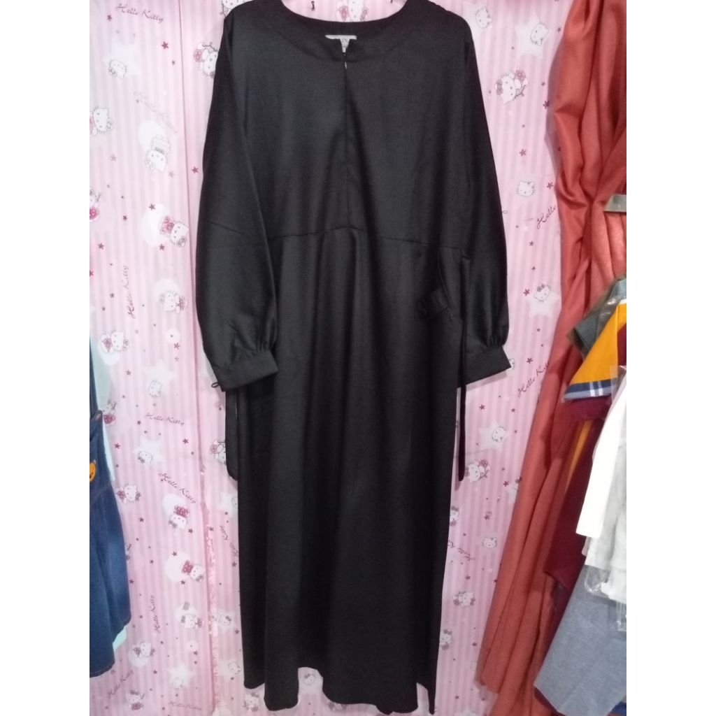 Gamis Dewasa Busui Hitam Polos Pakaian Muslim Wanita Katun Toyobo