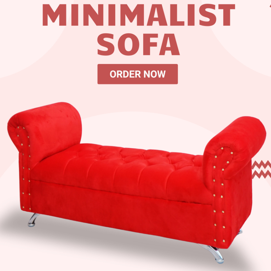 Sofa Elegan Bench Tangan – Chaise Lounge + Stool Bulat Kayu Sofa Ruang Tamu Sofa Minimalis