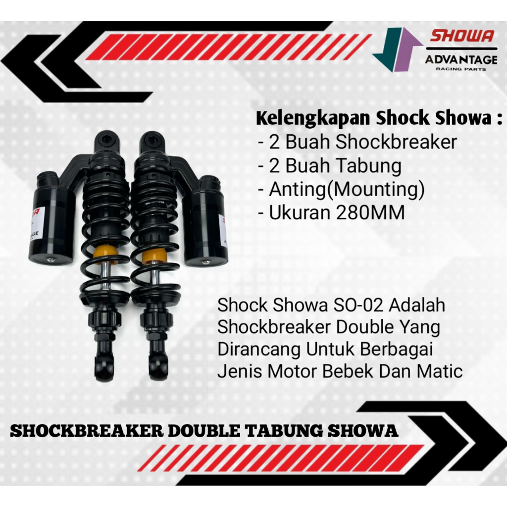 SHOCKBREAKER DOUBLE TABUNG ATAS BELAKANG MODEL SHOWA FREE ANTING UNIVERSAL MOTOR BEBEK MATIC Jupiter